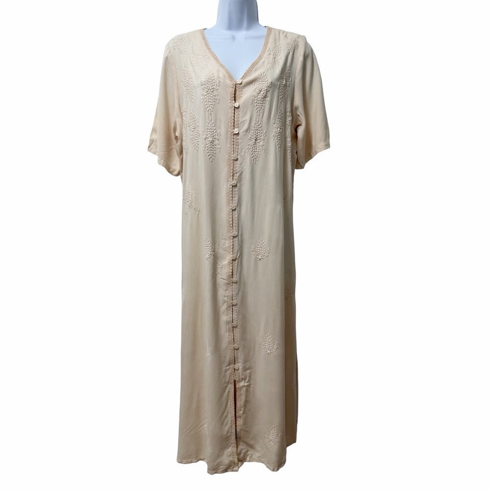 Vintage The Paragon Embroidered Button Front Maxi Dress Size XL Cottagecore NEW